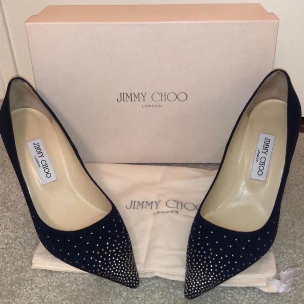 Jimmy Choo Blue Suede Abel Studded Pumps